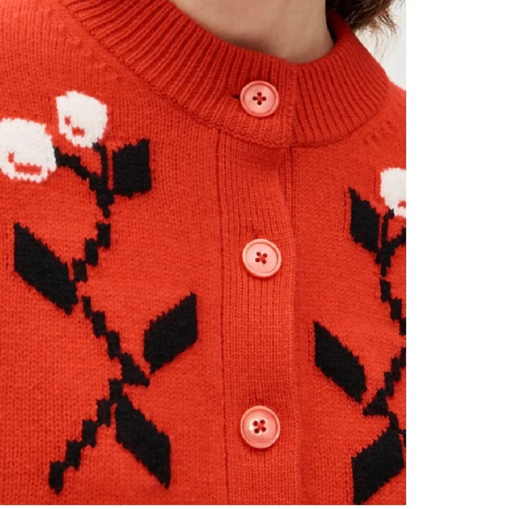 J Crew Vintage Wool Cardigan in cherry print Sz M (runs big) - Picture 13 of 13